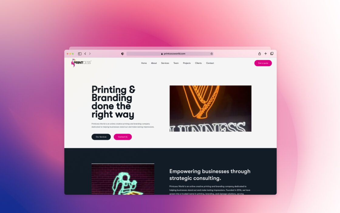 Printcess World – onepage website